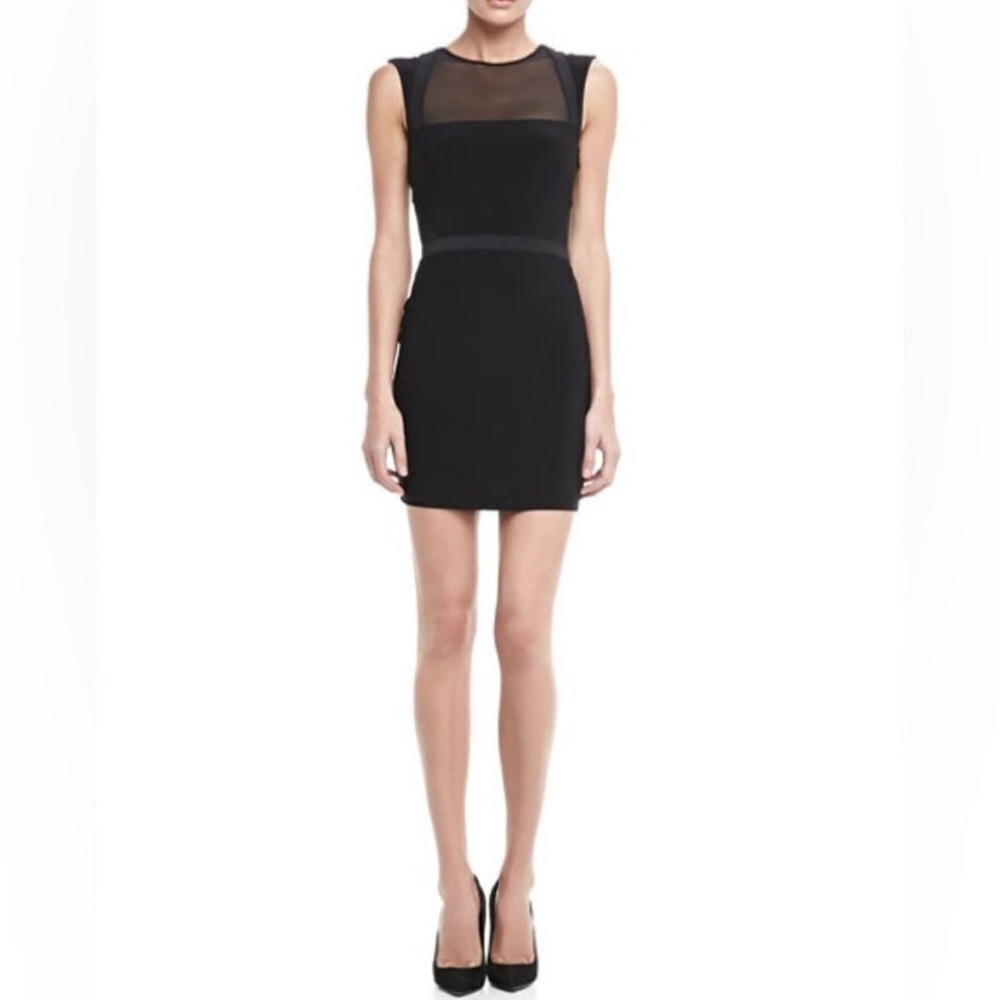 Elizabeth and James Black Mesh Trimmed Bodycon Mini Dress
